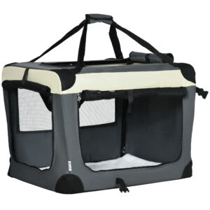 PawHut Hundetasche Transporttasche faltbare Hundebox mit Kissen für kleine Hunde Outdoor Oxfordstoff Grau Schwarz 70x51x50cm Aosom.de