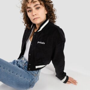 Petals and Peacocks Billie Crop Varsity Jacke black
