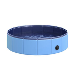 PawHut Hundepool Robustes Planschbecken für Hunde, Schwimmbecken aus PVC+Holz, Blau, Ø80xH20 cm, Sommer Spaß Aosom