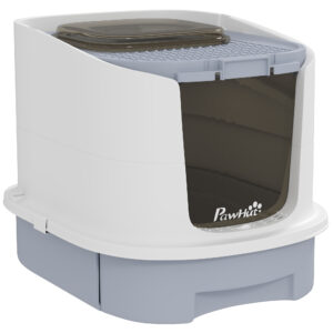 PawHut Katzenklo mit Deckel Katzentoilette mit Obenliegender Eingang Schaufel ausziehbares Tablett Geruchskontrolle Katzentoilette für Katzen bis 4,5 kg, 40,5 x 52,5 x 42,5 cm Grau Aosom