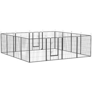 PawHut Welpenauslauf Welpenlaufstall Freigehege für kleine und mittlere Hunde, DIY Welpengehege mit 2 Türen aus Stahl, grau Aosom.de