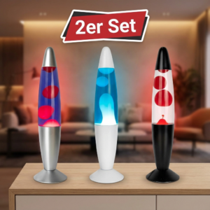 2er Set Fisura GIFTMARKET - Lavalampe. Nachttischlampe mit 2 enthaltenen Glühbirnen. Lustiges Geschenk für Jugendliche. Retro-Lampe, 34 x 8,5 cm