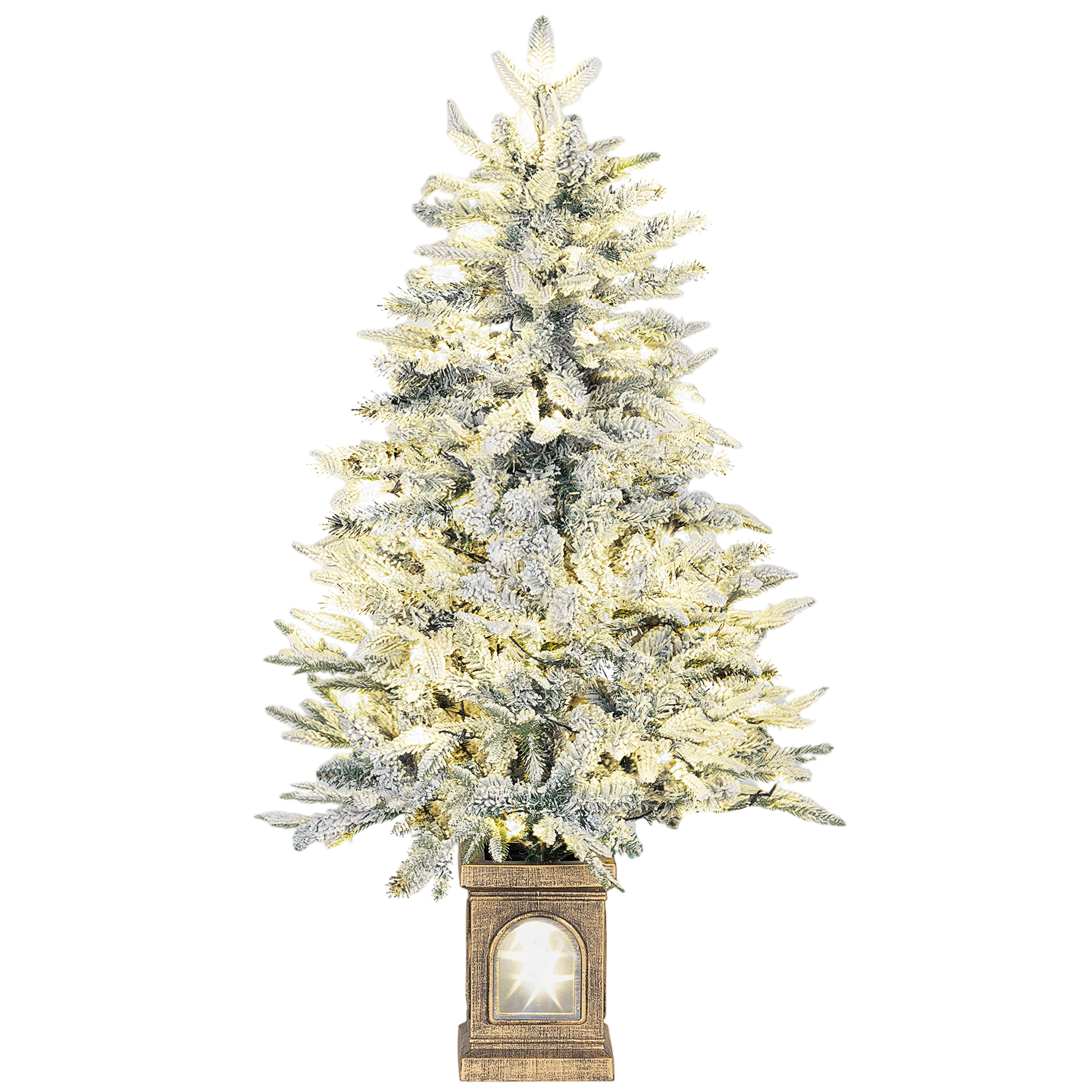 HOMCOM Weihnachtsbaum künstlich 120cm Christbaum mit Schnee, LED Leuchte, 8 Modi Tannenbaum mit 242 Spitzen Metallständer Grün+Weiß Aosom