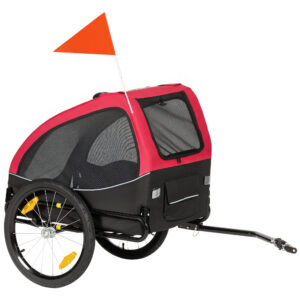 PawHut Hundeanhänger Faltbar Fahrradanhänger für Hunde Hundefahrradanhänger mit Reflektoren, Mesh-Fenster, Rädern, Tür, Sicherheitsflagge, für Hunde bis 20 kg Rot Aosom