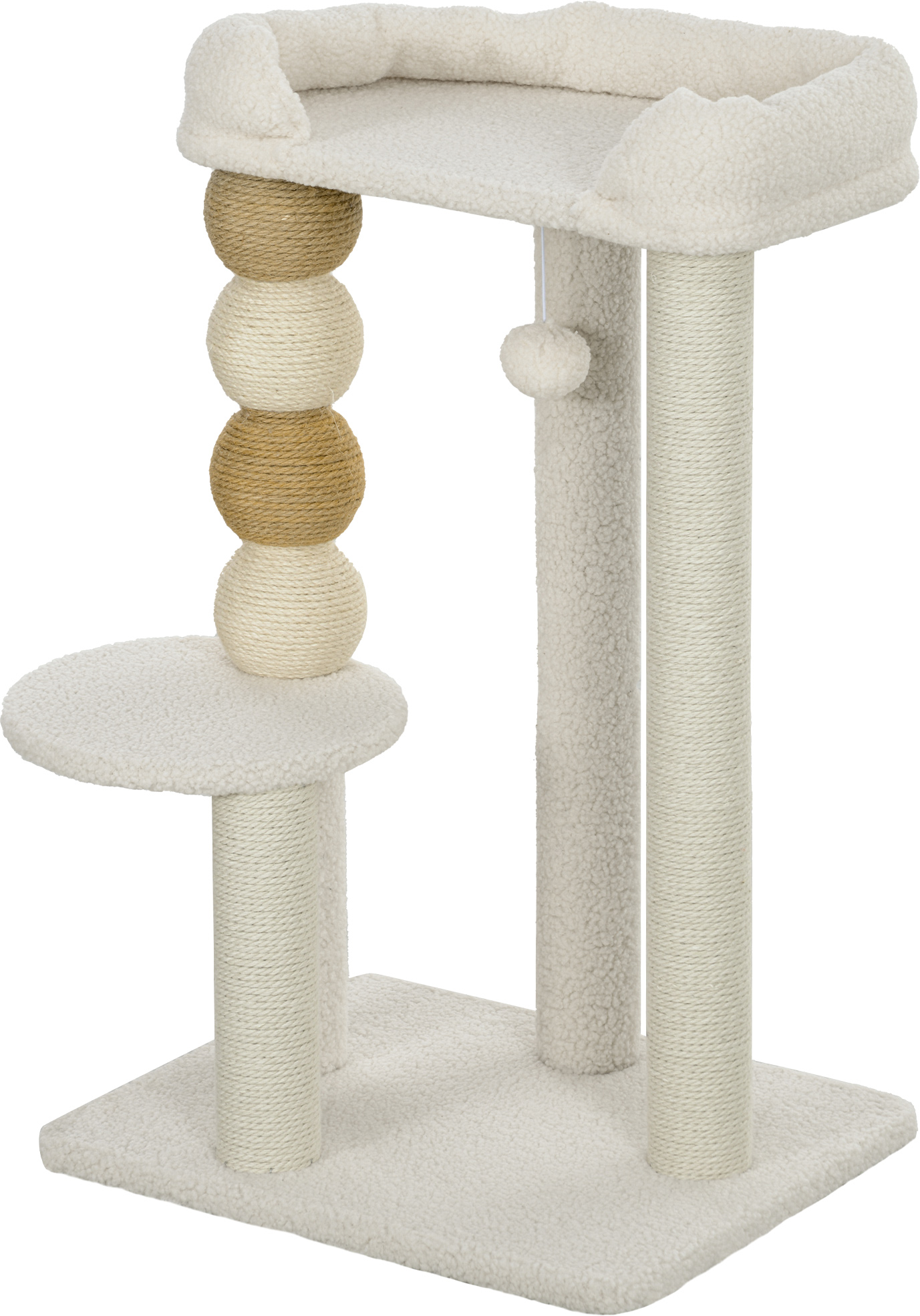 PawHut Katzenbaum mit Obere Bett, Plattform und Spielball, Kratzbaum für Katzen aus Holz, Plüsch und Jute, 48,5x40x76 cm, Beige Aosom