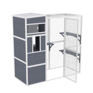 PawHut Katzengehege Outdoor Katzenhaus aus Holz mit 3 Plattformen wetterfestem Dach Ruhebereich Fenster Drahtgitter Katzenkäfig für 3-4 Katze bis 10 kg für drinnen und draußen Grau Aosom