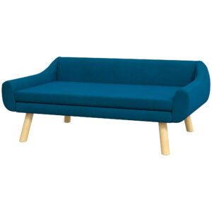 PawHut Skandinavisches Design-Sofa für Hunde und Katzen mit kuscheligem abnehmbarem Veloursstoffkissen und massiven Holzbeinen 102L x 58,5B x 42,5H cm, Blau Aosom