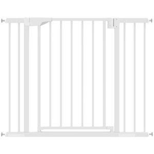 PawHut Treppenschutzgitter Absperrgitter Hund Schutzgitter ohne Bohren 76-103 x 76 cm Türschutzgitter mit Verlängerung automatische Schließung Beidseitige Einhand Öffnung für Kinder Küche Treppe Weiß Aosom