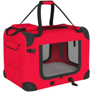 PawHut faltbare Hundetragetasche, 60x41,5x41 cm, Haustiertransport mit Netzfenstern, weichem Kissen und 2 Griffen, Transporttasche für Mini-Hunde und Katzen, Rot Aosom