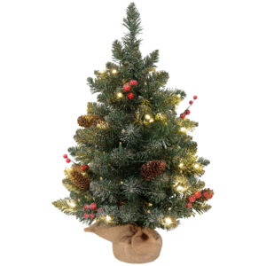 HOMCOM Künstlicher Weihnachtsbaum, 0,6 m Christbaum mit Tannenzapfen 86 Astspitzen mit 50 warmweißen LED, für Weihnachtsfest, Indoor, Grün+Weiß Aosom