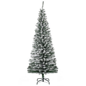 HOMCOM Künstlicher Weihnachtsbaum 180 cm Bleistift Kiefernbaum mit Schnee, 738 Spitzen Beflockter Christbaum Weihnachtsdeko inkl. Metallständer für drinnen Aosom