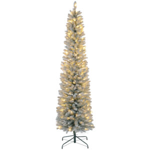 HOMCOM Künstlicher Weihnachtsbaum, 210 cm Christbaum mit 180 LED-Lichten 405 Astspitzen faltbar Standfuß, für Weihnachtsfest, Indoor, Grün+Weiß Aosom