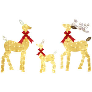 Outsunny LED Rentier Familie Weihnachtsdeko mit 242 RGB- und warmweißen LEDs Weihnachtsbeleuchtung Weihnachtsdekoration Weihnachtsfigur für Außen & Innen Aosom