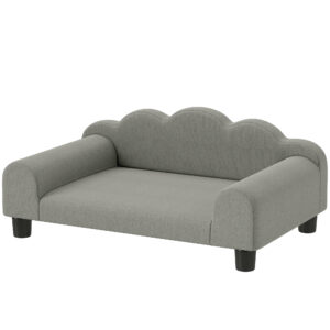 PawHut Hundesofa für Kleine Hunde mit Armlehnenstütze, Hundesofa aus Holz und French Terry Stoff, 66x42x28,5 cm, Grau Aosom