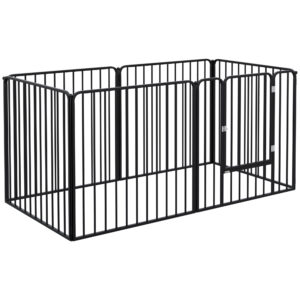 PawHut Modulares Hundegitter, Zaun mit 1 Tür, 6 Paneelen von 80 x 80 cm, Spiel- und Übungspark aus Stahl für Hunde und Haustiere, 80 cm Höhe, schwarz Aosom