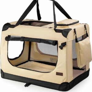 lionto Hundetransportbox faltbar für Reise & Auto, 101x69x70 cm, XXXL, stabile Transportbox mit Tragegriffen & Decke für Katzen & Hunde bis 25 kg