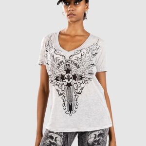 Affliction Syndic Vneck B/O T-Shirt lilac grey burnout
