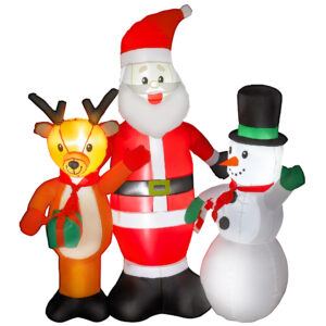 Outsunny Aufblasbarer Weihnachtsmann 150 cm mit Rentier und Schneemann, aufblasbare Weihnachtsdekoration mit LED-Lichtern, elektrisches Gebläse für Außen, Garten, Rasen Aosom