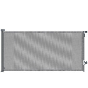 PawHut Einziehbares Sicherheitsgitter für Hunde, bis zu 180 cm Breite und 93 cm Höhe, für Treppen und Türen, Hundegitter für kleine und mittelgroße Hunde, einhändige Bedienung, Grau Aosom