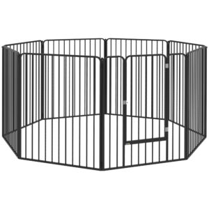 PawHut Hundebox für kleine, mittelgroße und große Hunde, 8 modulare Paneele für Innen und Außen, Hundegitter aus Stahl mit 9 Bodenankern, 164x164x100 cm, Schwarz Aosom