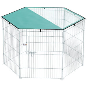 PawHut Hundegitter, 6-teiliger Gehege mit Dach, modular und faltbar, tragbares Gehege 76H cm mit Tür, Zaun für Katzen, kleine Hunde, Innen- und Außenbereich, silber, grün Aosom