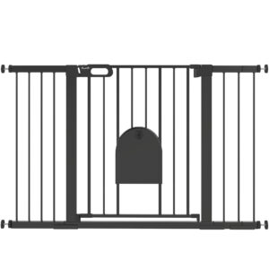 PawHut Sicherheitsgitter für Hunde, verstellbar 75-131 cm, für Türen und Treppen, mit kleiner Tür, 3 Verlängerungen, Druckmontage und Doppelverriegelung, Schwarz Aosom