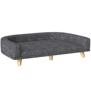 PawHut Sofa für große Hunde, 98x67x25 cm, erhöhtes Hundebett mit gepolstertem, waschbarem Kissen und Kiefernholzbeinen, Traglast 30 kg, Dunkelgrau Aosom