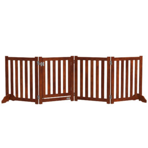 PawHut faltbares Sicherheitsgitter für Hunde, 4-teiliges Innen-Gitter mit Standfuß für Treppen und Türen, 205x30x60 cm, Braun Aosom
