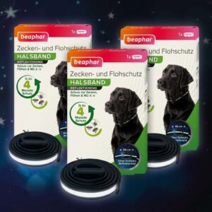 3er Set Beaphar Zecken- und Flohschutz Halsband reflektierend Hund, 65cm
