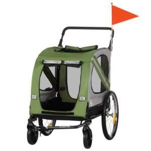 PawHut 2-in-1 Hundeanhänger & Hundebuggy, Hundefahrradanhänger Fahrradanhänger, Hundewagen mit Reflektoren für Mittelgroße Hunde bis 20 kg, Oxford-Gewebe, Grün Aosom