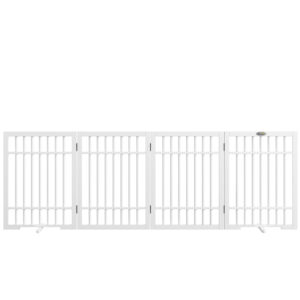 PawHut Absperrgitter Hund 4-teilig, 183 x 61 cm Faltbar Türschutzgitter aus Holz, Freistehend Hundegitter mit 2 Stützfüßen Aosom