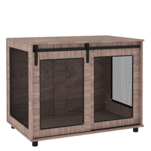 PawHut Hundekäfig Möbel, Hundebox mit 2 verschließbaren Türen, Beistelltisch für Zuhause, Hundehaus für große Hunde unter 30 kg, Stahl, 98 x 60 x 78 cm, Nussbaum Aosom