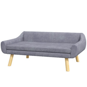 PawHut Hundesofa stilvolles Katzensofa mit Rückenlehne & Kissen für mittelgroße große Hunde grau aus Samt 102x58,5x42,5cm Aosom.de