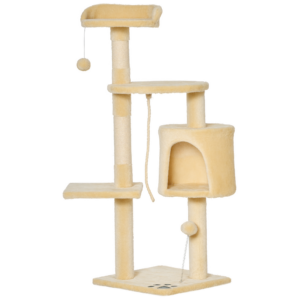 PawHut Katzenbaum Kratzbaum Schlafhöhle Kletterbaum mit Spielbaum Treppe Schlafplatz für Katzen 4 Schichte Beige 40 x 40 x 114 cm Aosom
