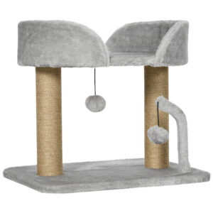 PawHut Kratzbaum, 42 cm kleiner Katzenbaum für Wohnungskatzen mit Jute-Kratzpfosten, Plattform, hängenden Spielbällen, Katzen-Aktivitätszentrum, Grau Aosom