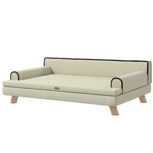 PawHut Skandinavisches Design-Sofa für Hunde und Katzen mit kuscheligem abnehmbarem Kissen und massiven Holzbeinen 100 x 62 x 32 cm beige Aosom