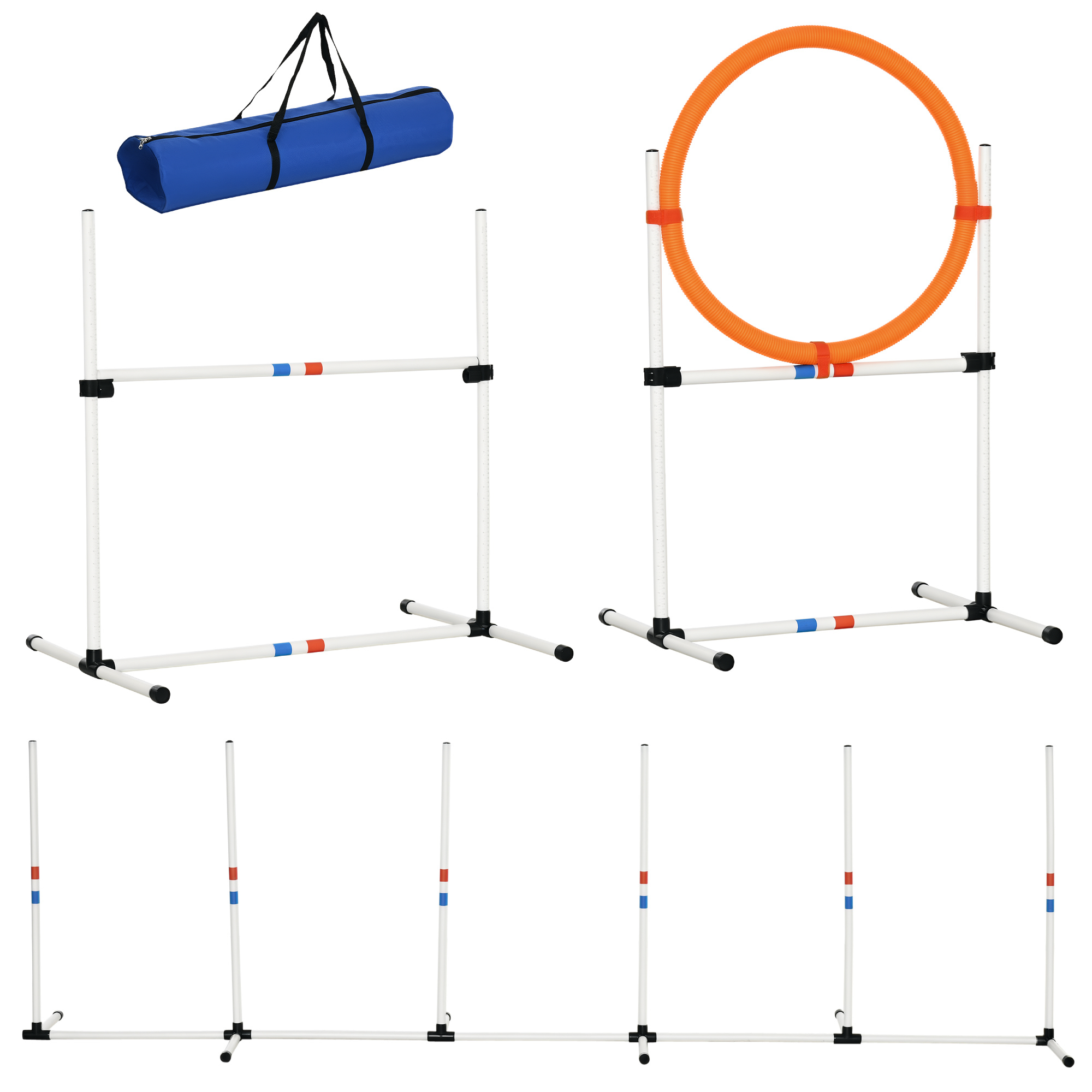 PawHut 3-teiliges Hunde Agility Set für Haustiere, Hundetrainingsset mit Tragetasche, leicht zu transportieren, Kunststoff in Weiß und Gelb Aosom.de