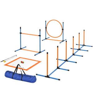 PawHut Agility Set Hunde 9-teilig Agility-Ausrüstung für Hundetraining Steckhürdenset mit Slalomstangen Sprunghoop 2 Bälle höhenverstellbar Hürden Koordinationstraining für Spiele Training Aosom