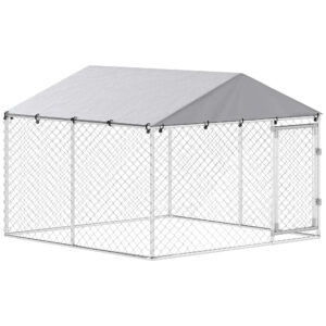 PawHut Großes Außengehege für Hunde, Hundezwinger mit abnehmbarem, UV-beständigem und wasserdichtem Dach, wendbare Tür, doppelter Ausbruchsschutz, verzinkter Stahl, 230x230x170 cm, Silber Aosom