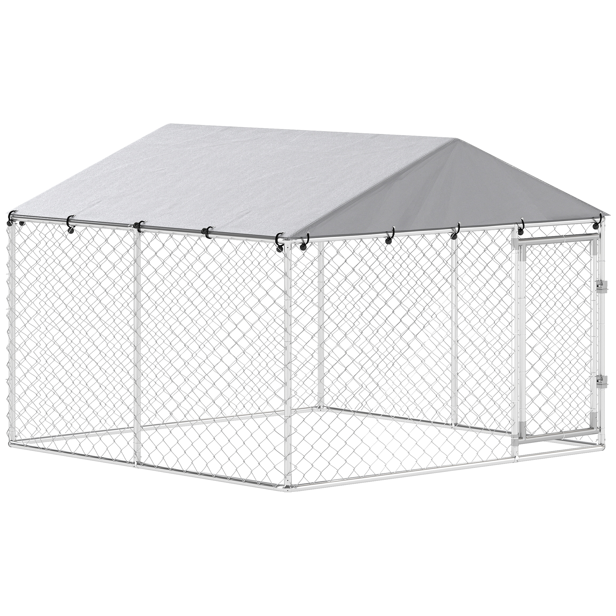 PawHut Großes Außengehege für Hunde, Hundezwinger mit abnehmbarem, UV-beständigem und wasserdichtem Dach, wendbare Tür, doppelter Ausbruchsschutz, verzinkter Stahl, 230x230x170 cm, Silber Aosom