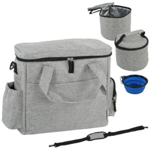 PawHut Hundebox Transportbox Hund 38 x 17 x 35 cm Hundetransportbox mit mehreren Fächern, 2 Futterbehältern, zusammenklappbarer Silikonschüssel, Taschen, Transporttasche für Katzen Hunde Hellgrau Aosom