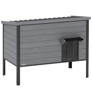 PawHut Katzenhaus Wetterfeste Katzenhütte aus Holz mit aufklappbarem Dach herausnehmbarem Boden Eingang 85x55x70 cm Katzenhöhle für 1-2 Katzen bis 12 kg für drinnen draußen Garten Balkon Hellgrau Aosom