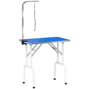 PawHut Trimmtisch für Hunde Hundepflegetisch klappbar höhenverstellbar mit höhenverstellbarem Galgen Schlinge rutschfest Gummiauflage Haustierpflegetisch für Haartrocken 81 x 48,5 x 80 cm Blau Aosom