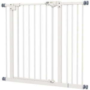 PawHut Türschutzgitter Hunde, Absperrgitter, 74-80/87-94 cm, Treppenschutzgitter für Haustier, Hundegitter inkl. verschiedene Verlängerungen, Schutzgitter ohne Bohren, Metall, Kunststoff, Weiß Aosom