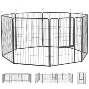 PawHut Welpenauslauf Welpenlaufstall Freigehege für kleine und mittlere Hunde, DIY Welpengehege mit 2 Türen aus Stahl, grau Aosom.de