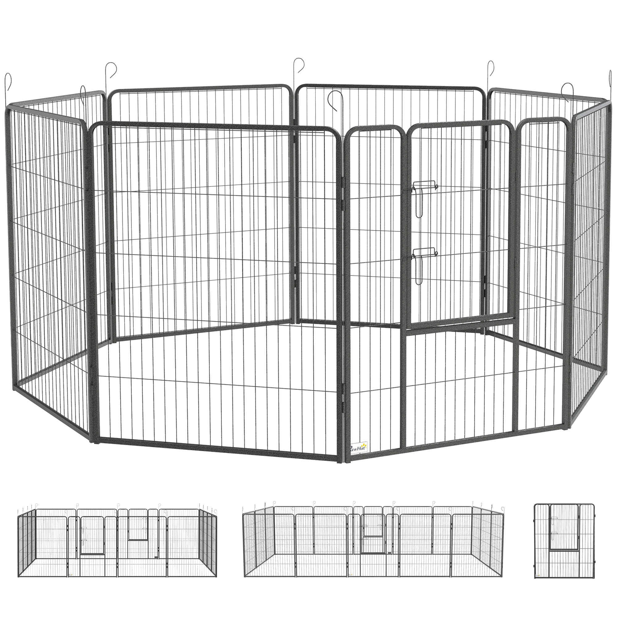 PawHut Welpenauslauf Welpenlaufstall Freigehege für kleine und mittlere Hunde, DIY Welpengehege mit 2 Türen aus Stahl, grau Aosom.de
