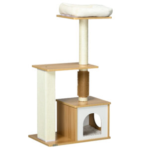 PawHut stabiler Kratzbaum 114H cm für kleine Katzen, Katzenbaum mit Kratzsäule, Katzenhöhle und Kletterbaum aus Eiche Aosom.de