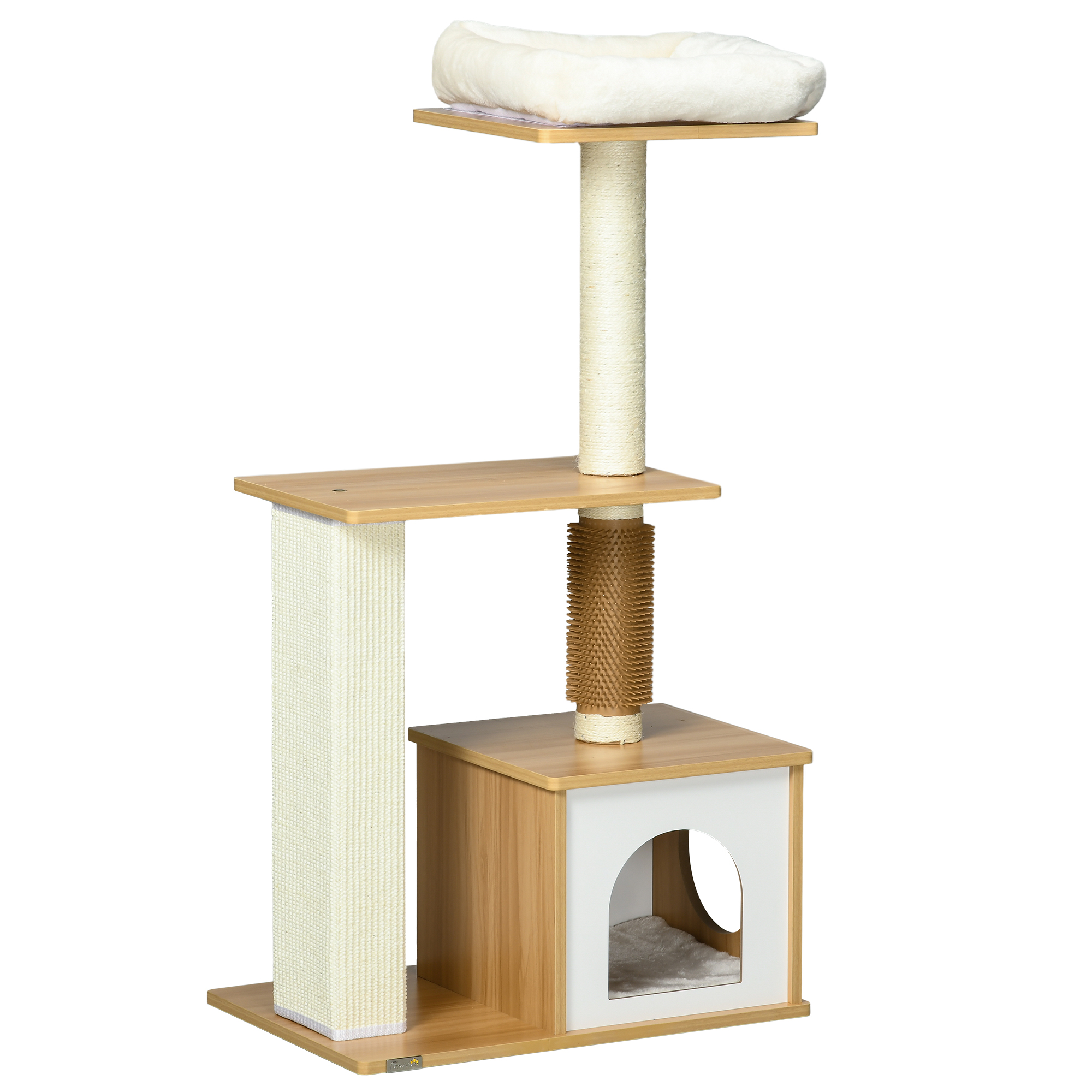 PawHut stabiler Kratzbaum 114H cm für kleine Katzen, Katzenbaum mit Kratzsäule, Katzenhöhle und Kletterbaum aus Eiche Aosom.de