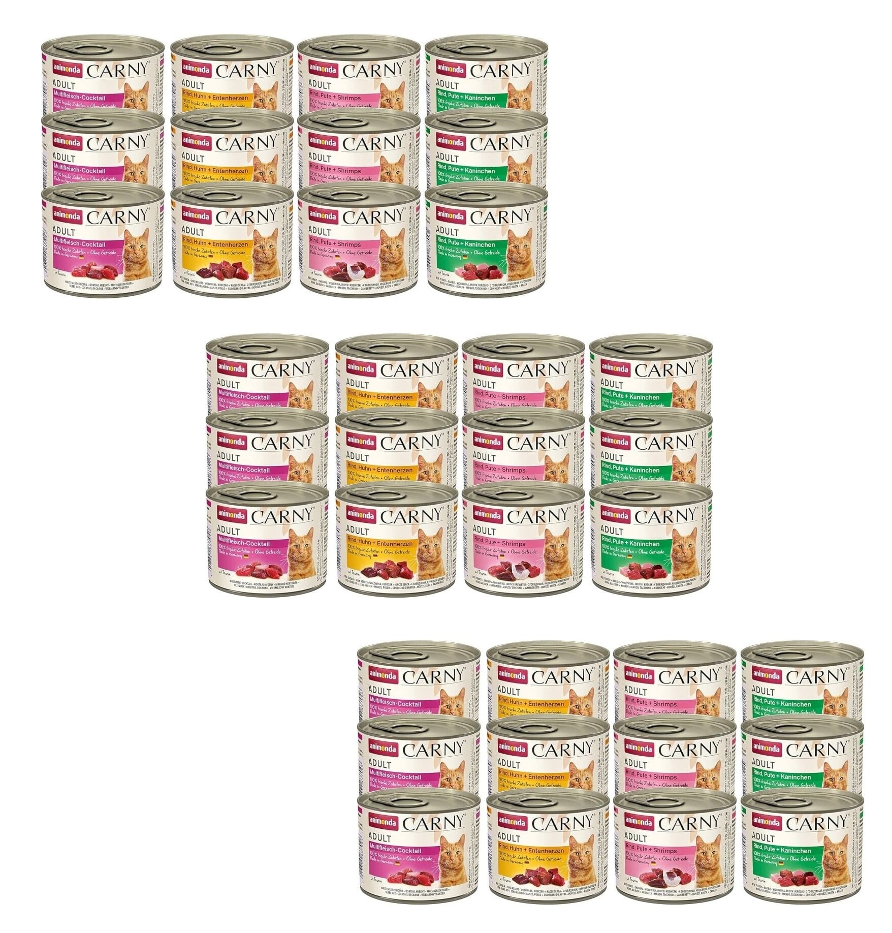 36 x 200g animonda Carny Adult Kräftige Variation , Katzennassfutter für ausgewachsene Katzen, Nassfutter mit 100 % frischen, fleischlichen Zutaten, Katzenfutter ohne Getreide und Zucker MHD 05/26
