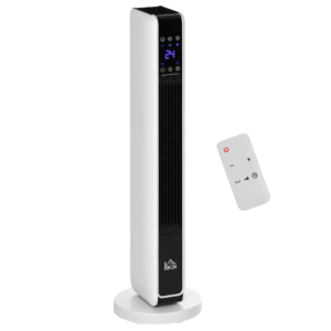 HOMCOM 2200W Heizlüfter Elektroheizer mit Fernbedienung 8-Stunden-Timer ABS PA Weiß Schwarz kompakt 21x21x73cm für effiziente Wärme Aosom.de